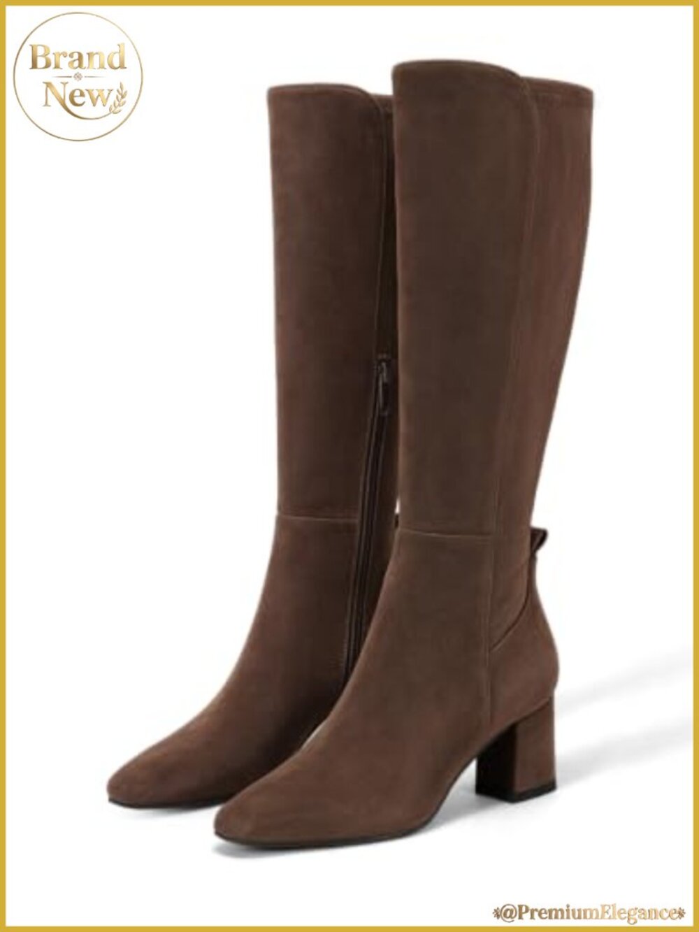 Faux Suede Knee High Boots Chunky Heel Side Zipper Dress Boots
